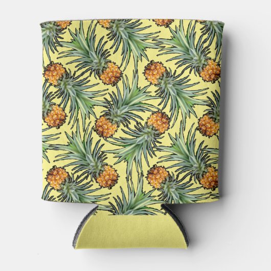 Tropisch anananaseppatroon op geel blikjeskoeler (Voorkant)