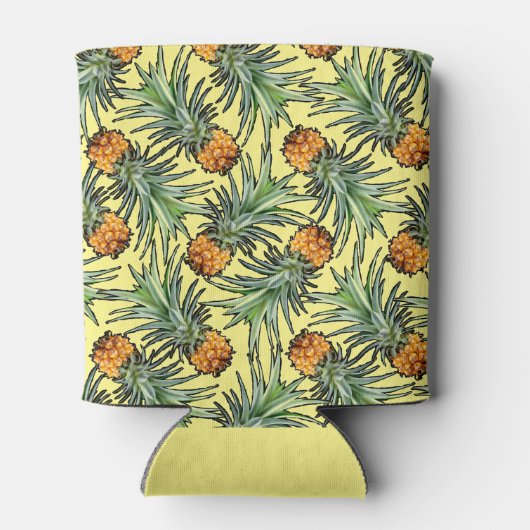 Tropisch anananaseppatroon op geel blikjeskoeler (Achterkant)