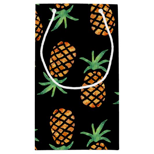 Tropisch anananaseppatroon zwart klein cadeauzakje (Achterkant)