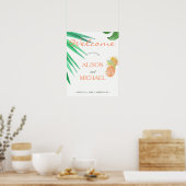 Tropisch anananassenstrand perachy green trouwbord poster (Keuken)