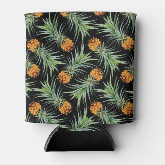 Tropisch anananassepatroon op zwart blikjeskoeler (Voorkant)