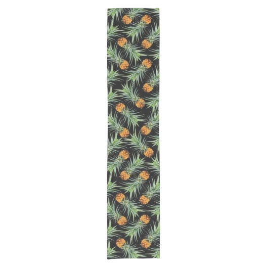 Tropisch anananassepatroon op zwart korte tafelloper (Voorkant)