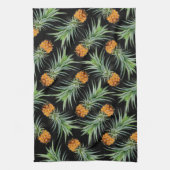 Tropisch anananassepatroon op zwart theedoek (Verticaal)