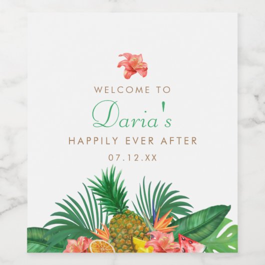 Tropisch anananassolabel wijn etiket (Enkel label)