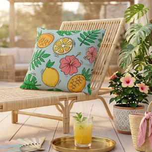 Tropisch Ananas Citrus Hibiscus Fruit Patroon Kussen