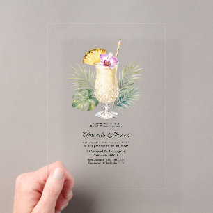 Tropisch Ananas Cocktail Kust Bruiloft Borrel Acryl Uitnodigingen