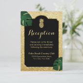 Tropisch Ananas Goud Glitter Trouwreceptie Kaart (Staand voorkant)