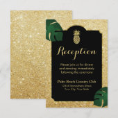 Tropisch Ananas Goud Glitter Trouwreceptie Kaart (Voorkant / Achterkant)