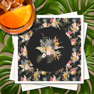 Tropisch Ananas Hibiscus Loof op Zwart Servet
