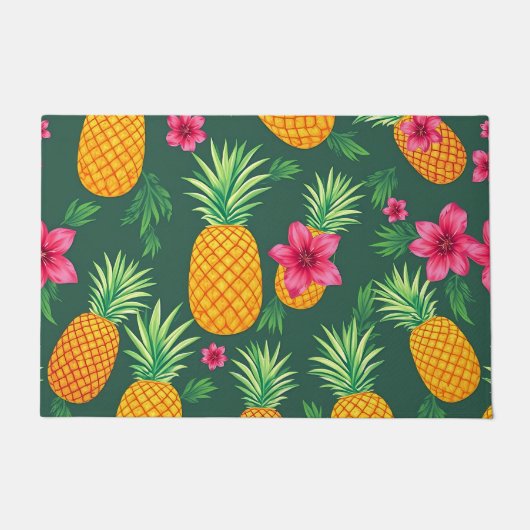 Tropisch Ananas Hibiscus Patroon Deurmat (Voorkant)