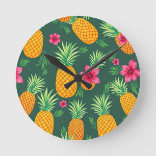 Tropisch Ananas Hibiscus Patroon Ronde Klok