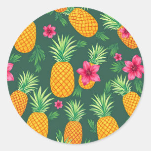 Tropisch Ananas Hibiscus Patroon Ronde Sticker