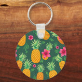 Tropisch Ananas Hibiscus Patroon Sleutelhanger (Achterkant)