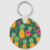 Tropisch Ananas Hibiscus Patroon Sleutelhanger (Achterkant)