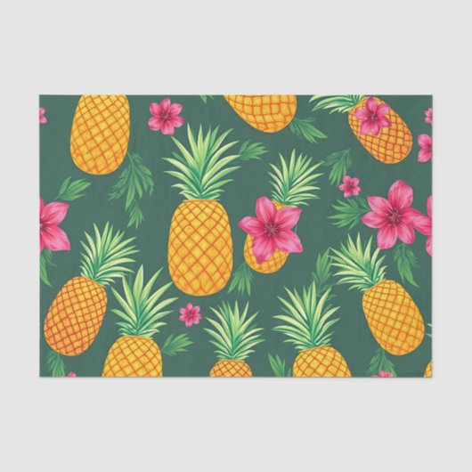 Tropisch Ananas Hibiscus Patroon Tissuepapier (Voorkant)