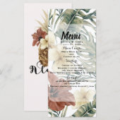 Tropisch ananas-hibiscus trouwmenu in vintage stij menu (Voorkant / Achterkant)