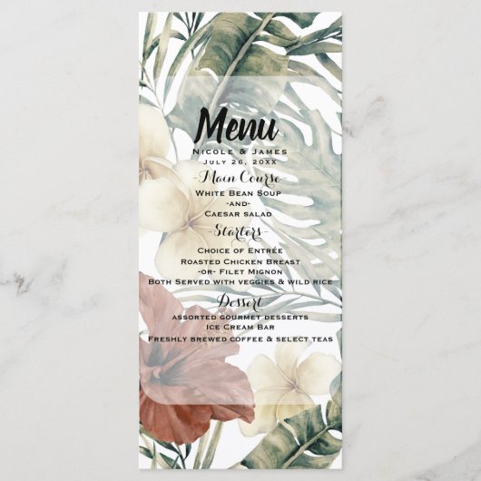 Tropisch ananas-hibiscus trouwmenu in vintage stij menu (Voorkant)
