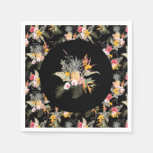 Tropisch ananas hibiscusloof op zwart servet (Voorkant)