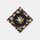 Tropisch ananas hibiscusloof op zwart servet (Hoek)