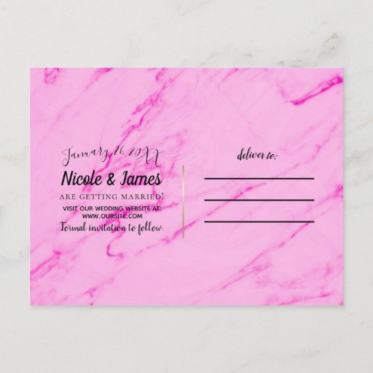 Tropisch Ananas Roze Marmer Bewaar de Datum Aankondigingskaart (Achterkant)