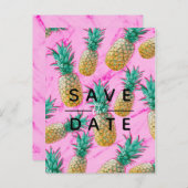 Tropisch Ananas Roze Marmer Save the Date Aankondigingskaart (Voorkant / Achterkant)