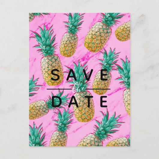 Tropisch Ananas Roze Marmer Save the Date Aankondigingskaart (Voorkant)