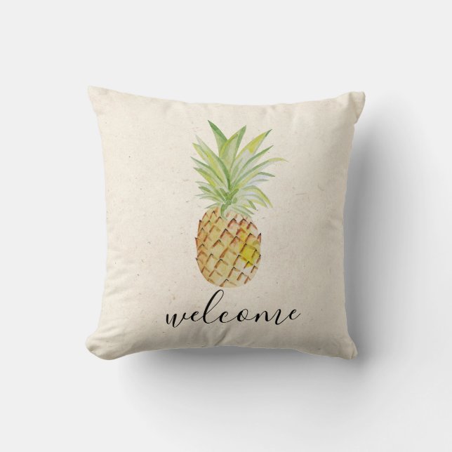 Tropisch Ananas Watercolor Welkom Kussen (Voorkant)