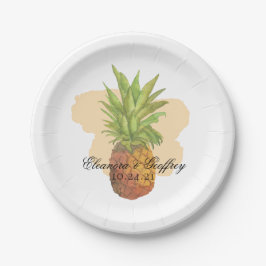 Tropisch Ananas Zomer Waterverf Bruiloft Papieren Bordje