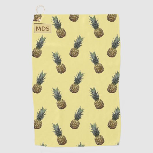 Tropisch ananaspatroon Bleek geel monogram Golfhanddoek (Voorkant)