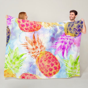 Tropisch Ananaspatroon Mooie Waterverf Fleece Deken