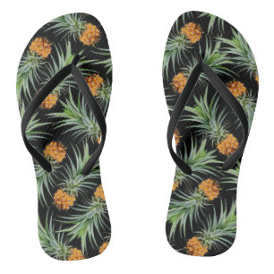 Tropisch ananaspatroon op zwart teenslippers
