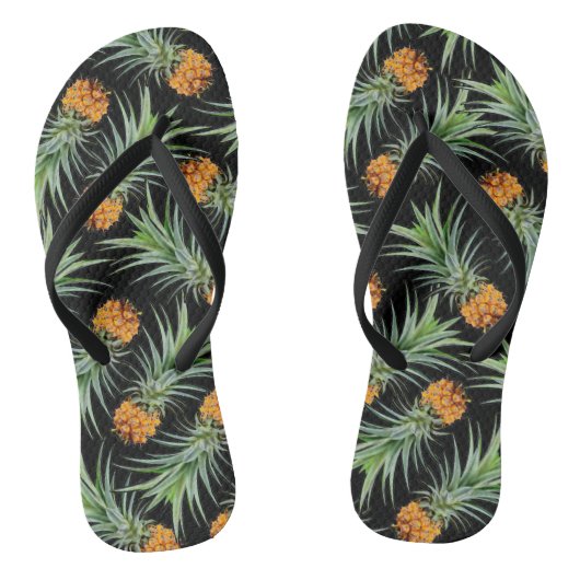 Tropisch ananaspatroon op zwart teenslippers (Voetbed)