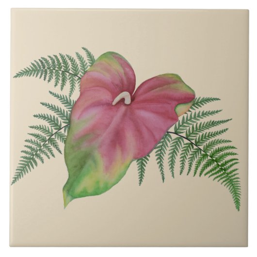 Tropisch Anthurium n Ferns Floral keramisch tapijt Tegeltje (Voorkant)
