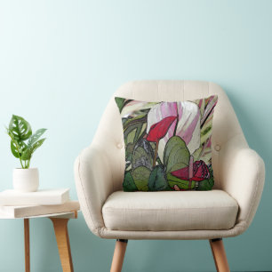 TROPISCH ANTHURIUM/ROOD GROEN EN MAUVE-ACHTIGE KLE KUSSEN