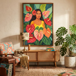 Tropisch Anthurium Wahine Portret Botanisch Canvas Afdruk
