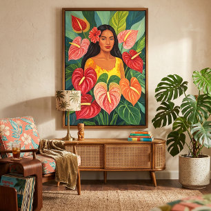 Tropisch Anthurium Wahine Portret Botanisch Canvas Afdruk