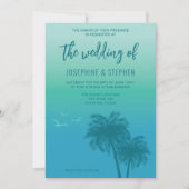 Tropisch Aqua Blauw Met Teal Palmbomen Trouwen Kaart (Voorkant)