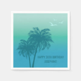 Tropisch Aqua Blauwe Palmboom Happy Verjaardag Servet