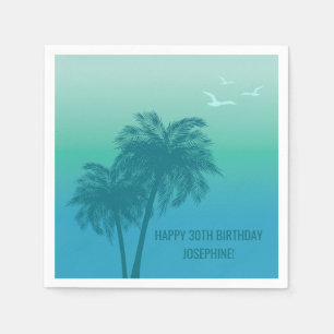 Tropisch Aqua Blauwe Palmboom Happy Verjaardag Servet