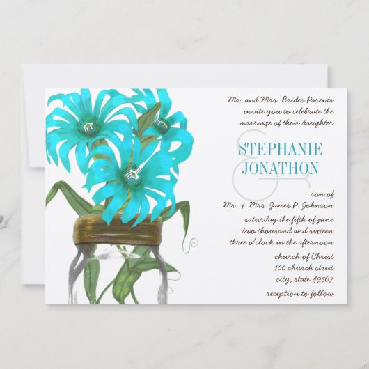 Tropisch Aqua Mason Pot Exotische Bloem Bruiloft Kaart (Voorkant)