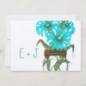 Tropisch Aqua Mason Pot Exotische Bloem Bruiloft Kaart (Achterkant)