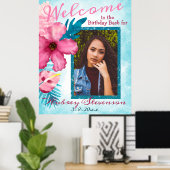 Tropisch Aqua Pink Birthday Welcome Poster (Thuiskantoor)