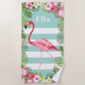 Tropisch Aqua Pink Flamingo Floral Aangepast monog Strandlaken (Voorkant)