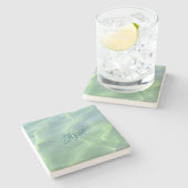 Tropisch Aquamarine Water met Initialen Stenen Onderzetter (Zijkant)