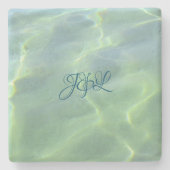Tropisch Aquamarine Water met Initialen Stenen Onderzetter (Voorkant)