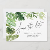 Tropisch aquarel blad florale bewaar de datum save the date (Voorkant)