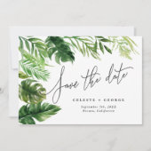Tropisch aquarel blad florale foto save the date (Voorkant)