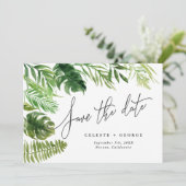 Tropisch aquarel blad groene bloemige save the dat date (Staand voorkant)