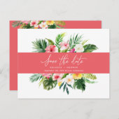 Tropisch aquarel bladgroen script save-the-date aankondigingskaart (Voorkant / Achterkant)