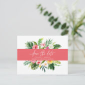 Tropisch aquarel bladgroen script save-the-date aankondigingskaart (Staand voorkant)